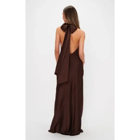 Show Me Your Mumu Lisa Maxi Dress in Chocolate Luxe Satin XS - Picture 3 of 8